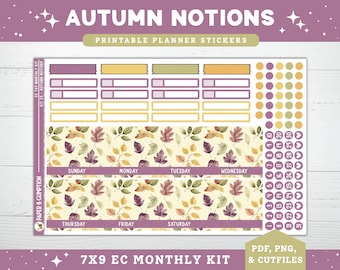 Agenda imprimable Stickers EC 7 X 9 mensuel Kit 25 septembre mensuel Erin Condren Life Planner Cricut Cutfile automne automne citrouille imprimable