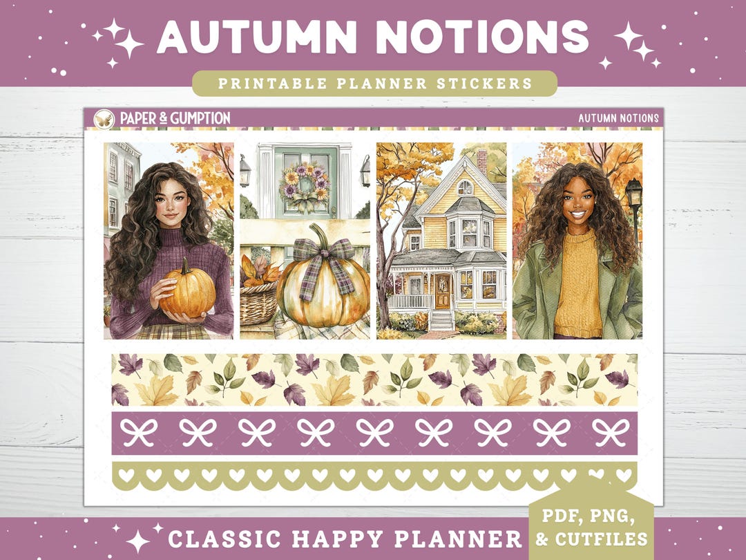 Printable Planner Stickers Autumn Notions Weekly Sticker Kit Classic ...