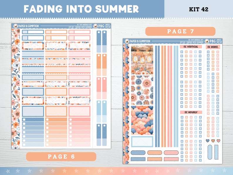 Summer Printable Planner Stickers, Fading Into Summer, EC Weekly, Kit ...