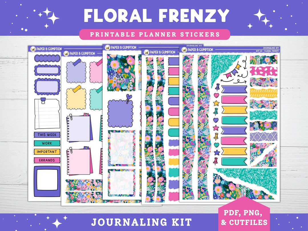 Spring Printable Planner Stickers, Floral Frenzy, Journaling Sticker ...