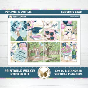 Planificateur imprimable Stickers Kit d'autocollants hebdomadaires Félicitations Grad Erin Condren Sticker Kit d'autocollants verticaux Cutfile Cricut PNG Graduation Stickers