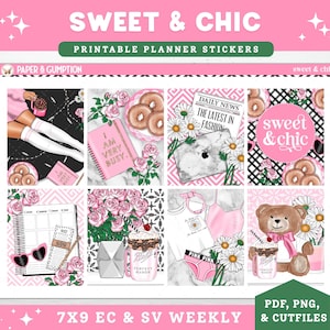 Spring Printable Planner Stickers Weekly Sticker Kit Sweet Chic Erin Condren Sticker Sheets Vertical Sticker Kit Cutfiles Cricut PNG Summer