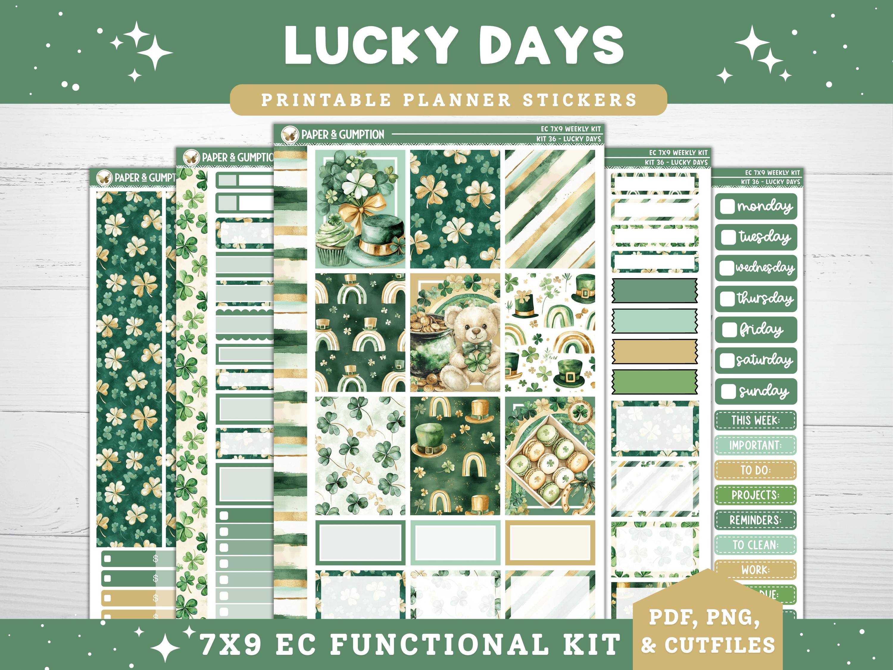 St Patricks Printable Planner Stickers, Lucky Days, EC Weekly, Kit 36 ...