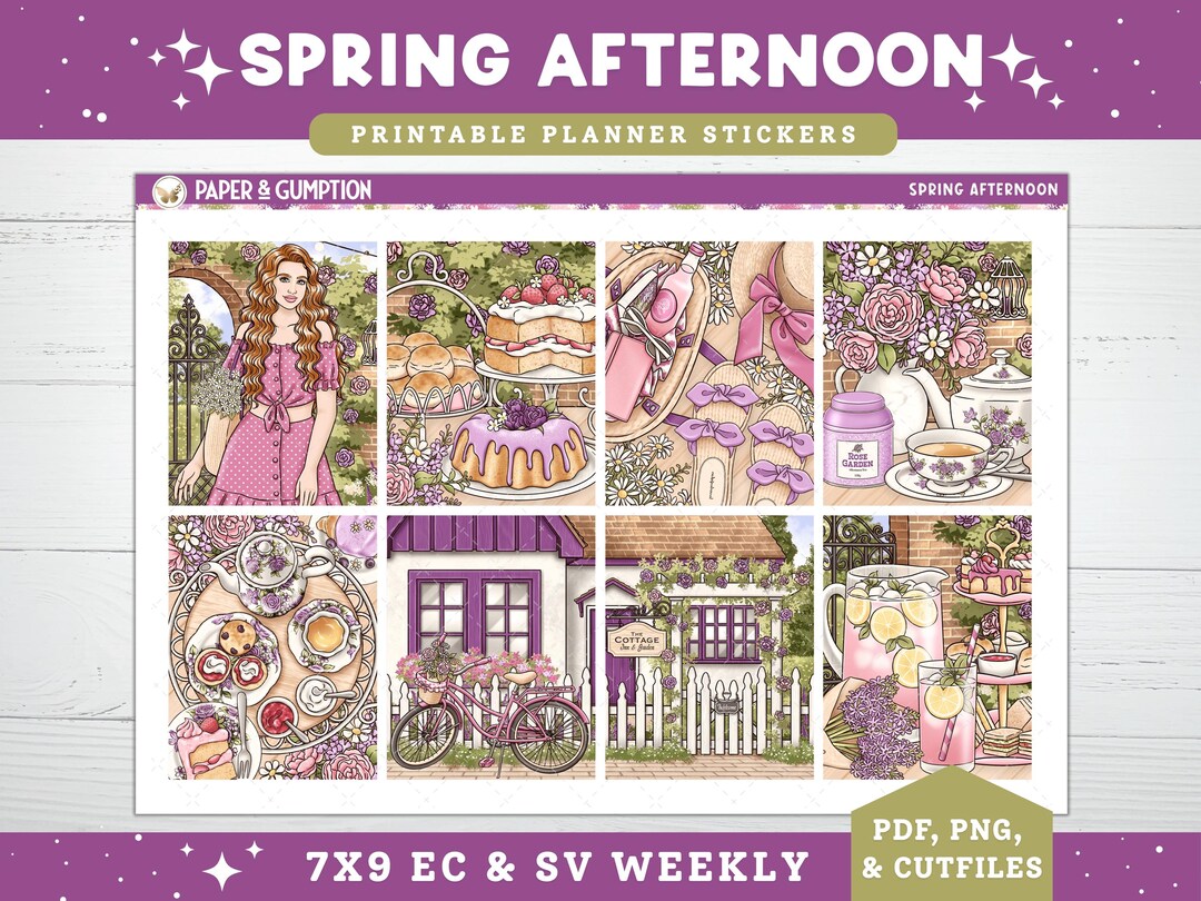 Spring Printable Planner Stickers, Spring Afternoon, Weekly Kit for ...
