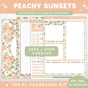 Pegatinas imprimibles para planificador de verano 2025/2026, Erin Condren, 7x9, mayo, panel mensual y página de notas, Kit 16, Atardeceres florales de primavera