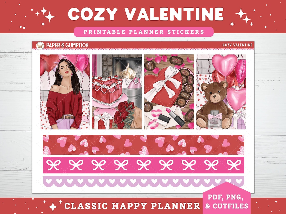 Valentines Day Printable Planner Stickers, Cozy Valentine Weekly Kit ...