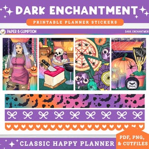 Printable Planner Stickers Dark Enchantment Stickers Weekly Sticker Kit Classic Happy Planner Vertical Sticker Kit Halloween Scary Printable