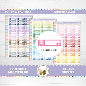 Bill Due Planer Aufkleber Funktions-Deco-Schnittdateien PNG Cricut Regenbogen Pastell Helle Farben Budget Expense Trackers Multicolor