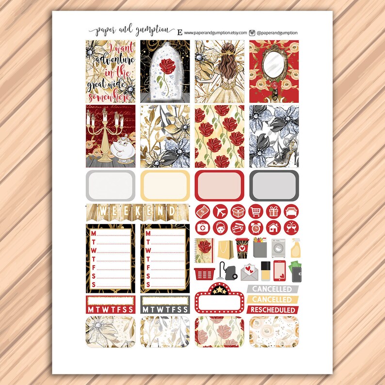 beauty and the beast light printable planner stickersfor use etsy
