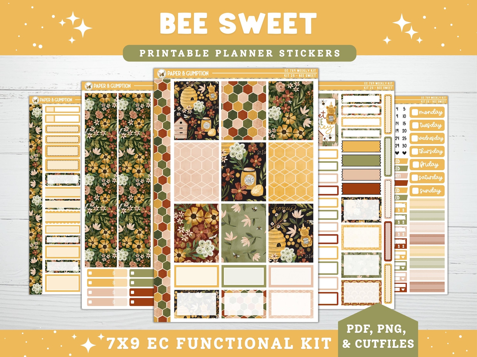 Printable Planner Stickers Bee Sweet Weekly Sticker Kit Erin Condren ...