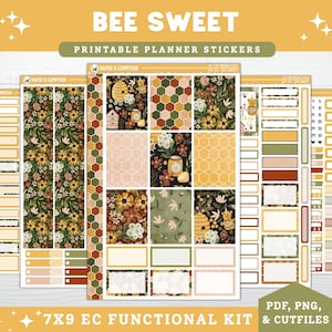Druckbare Planer Aufkleber Bee Sweet Weekly Sticker Kit Erin Condren Vertikale Weekly 7x9 Sticker Kit 23 EC Hourly Honey Bee Floral Printable
