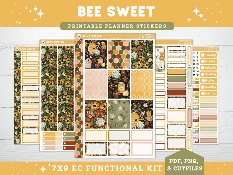 Printable Planner Stickers Bee Sweet Weekly Sticker Kit Erin Condren ...