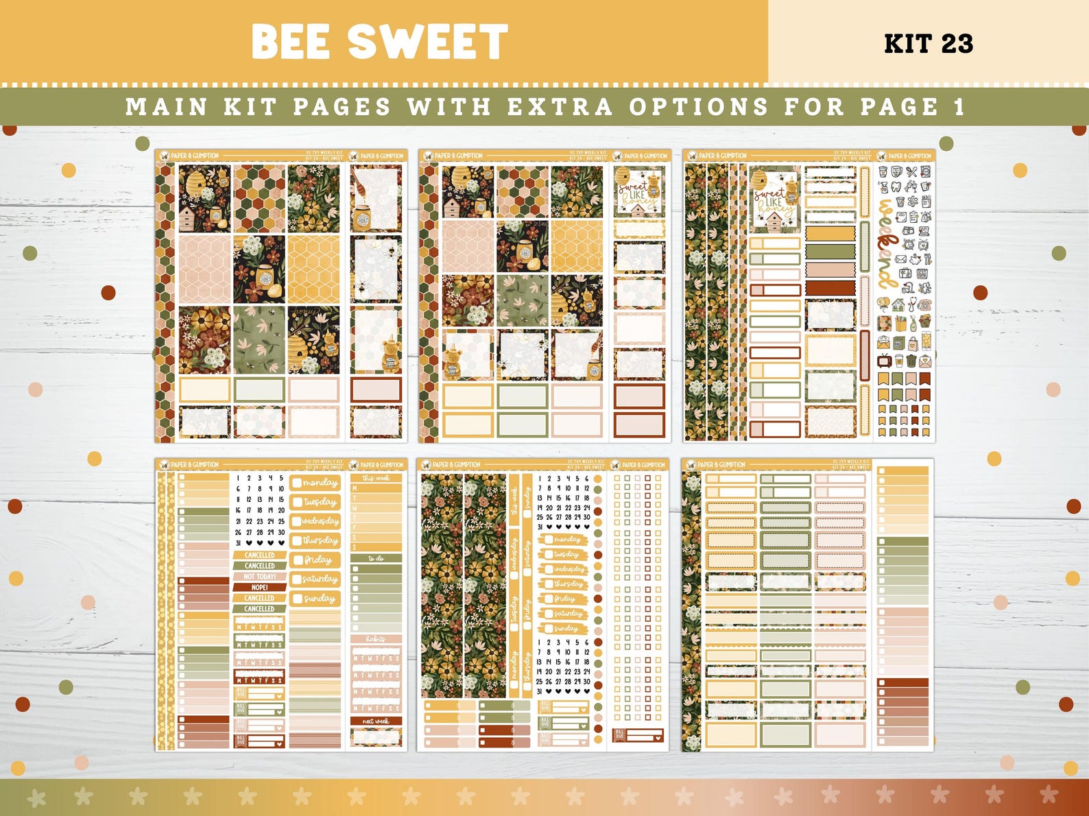 Printable Planner Stickers Bee Sweet Weekly Sticker Kit Erin Condren ...