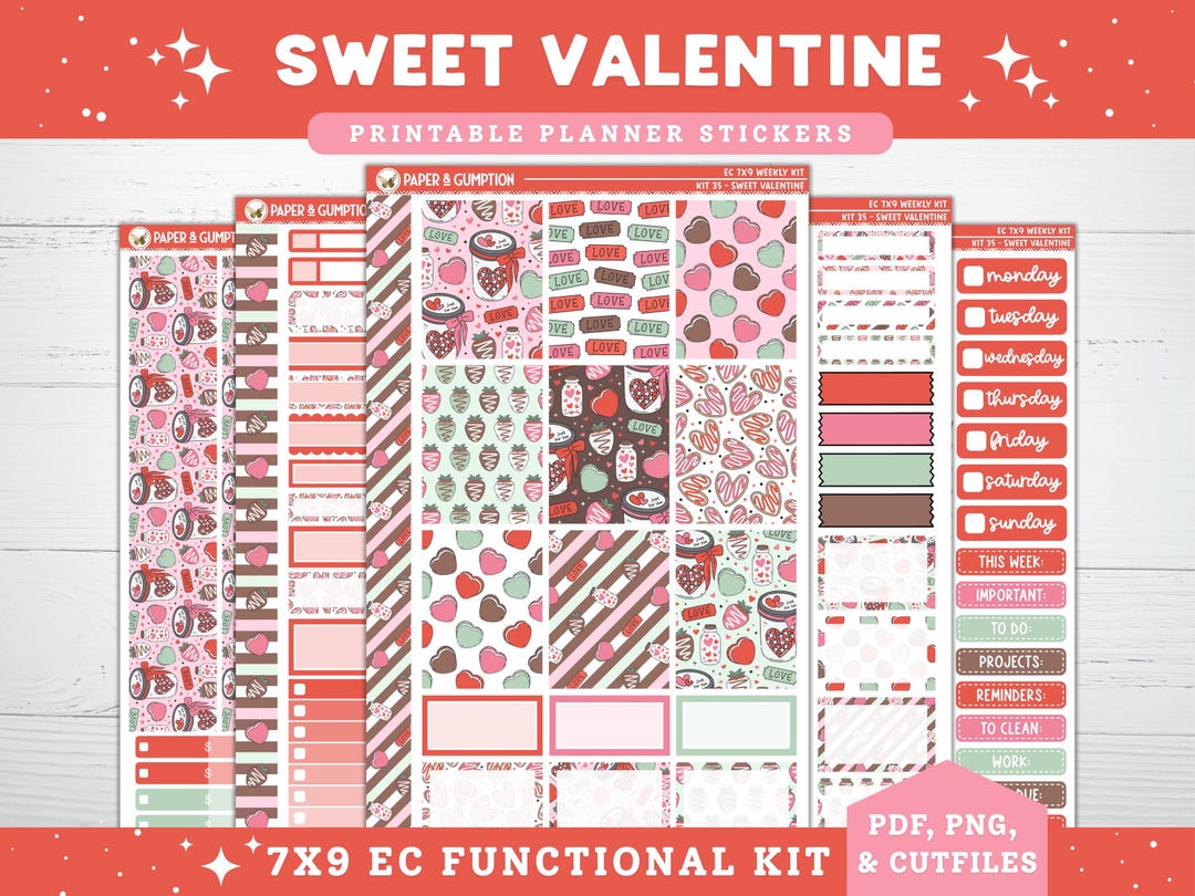 Valentines Day Printable Planner Stickers, Sweet Valentine, EC Weekly ...