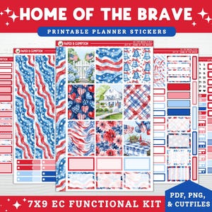 Printable Planner Stickers July 4th Weekly Sticker Kit Erin Condren Vertical Weekly 7x9 Sticker Kit 19 EC Hourly Independence Day Printable