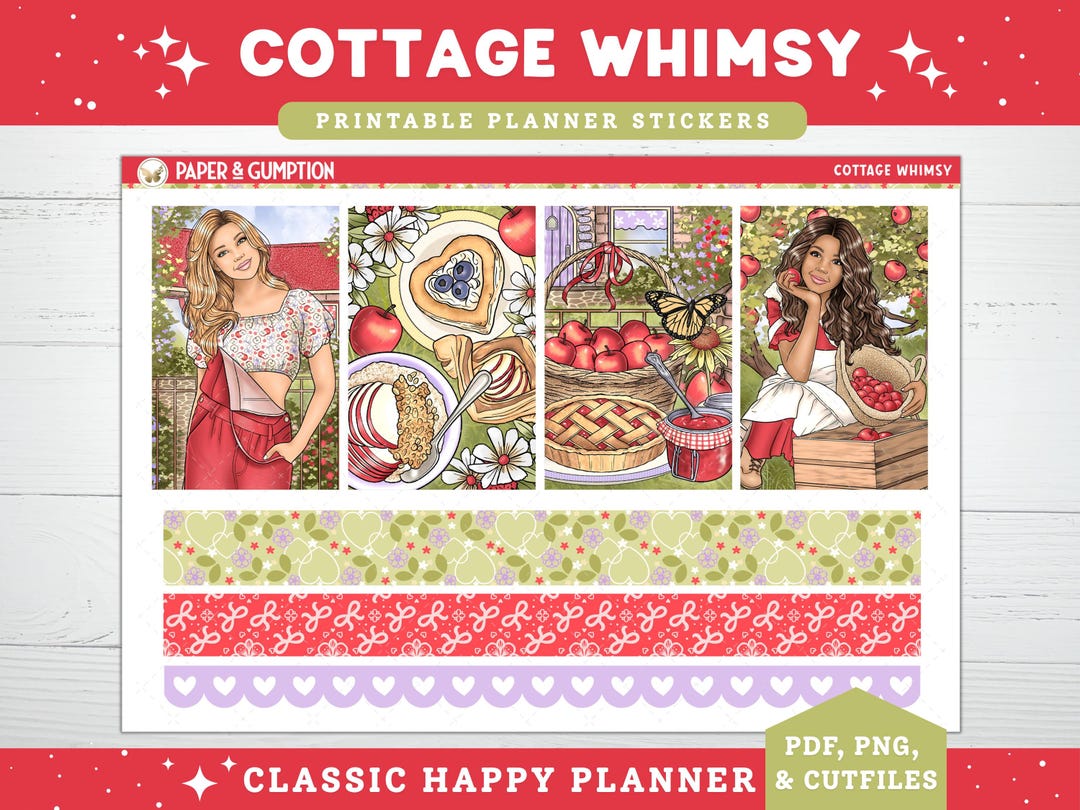 Spring Printable Planner Stickers, Cottage Whimsy, Weekly Kit for ...