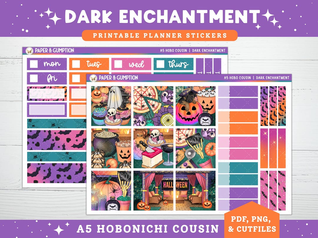Printable Planner Stickers Dark Enchantment Hobonichi COUSIN Weekly ...