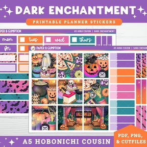 Printable Planner Stickers Dark Enchantment Hobonichi COUSIN Weekly Vertical Sticker Kit A5 Hobo Cousin Halloween Scary Ghosts Printable