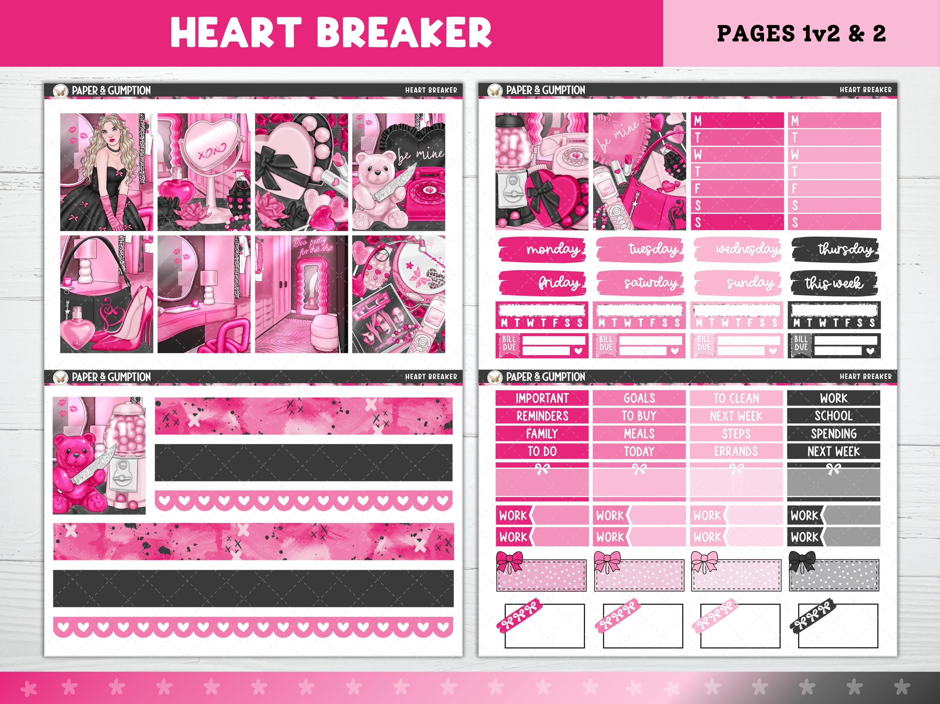 Valentines Day Printable Planner Stickers, Heart Breaker Weekly Kit for ...