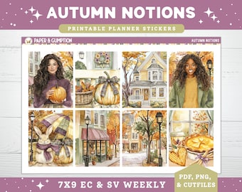 Pegatinas imprimibles para planificador, kit de pegatinas semanales de Autumn Notions, pegatinas verticales para planificador de Erin Condren, suéter de otoño imprimible