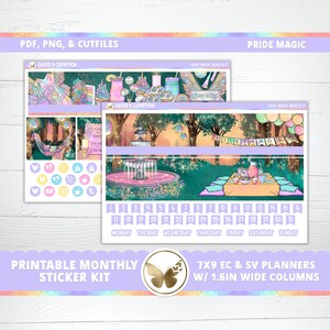 Druckbare Planner Sticker EC 7X9 Monthly Kit Pride Magic Monatsansicht Erin Condren Life Planner PNG Cricut Cutfile Pride Stickers LGBTQ