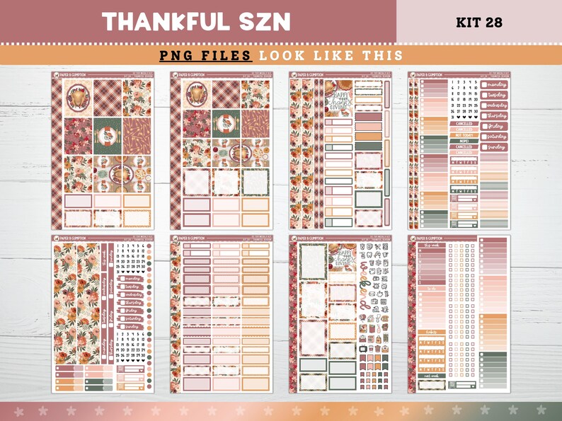 Thanksgiving Printable Planner Stickers Thankful SZN Weekly Kit 28 for