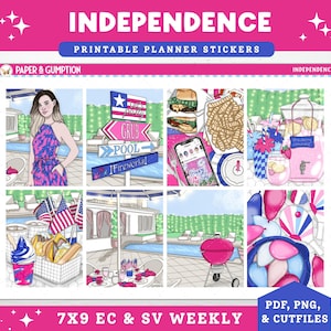 Vaderlandse zomer afdrukbare plannerstickers | Onafhankelijkheid | 4 juli Pool Day-weekpakket Erin Condren verticaal | Cricut png en snijbestanden