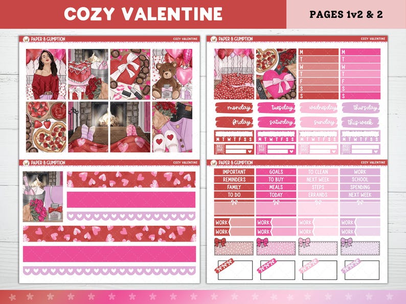 Valentines Day Printable Planner Stickers, Cozy Valentine Weekly Kit ...