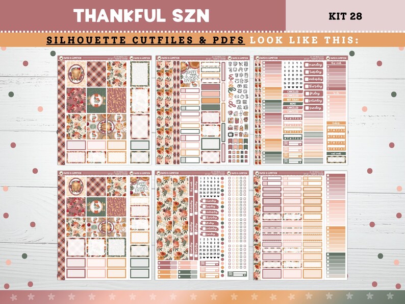Thanksgiving Printable Planner Stickers Thankful SZN Weekly Kit 28 for