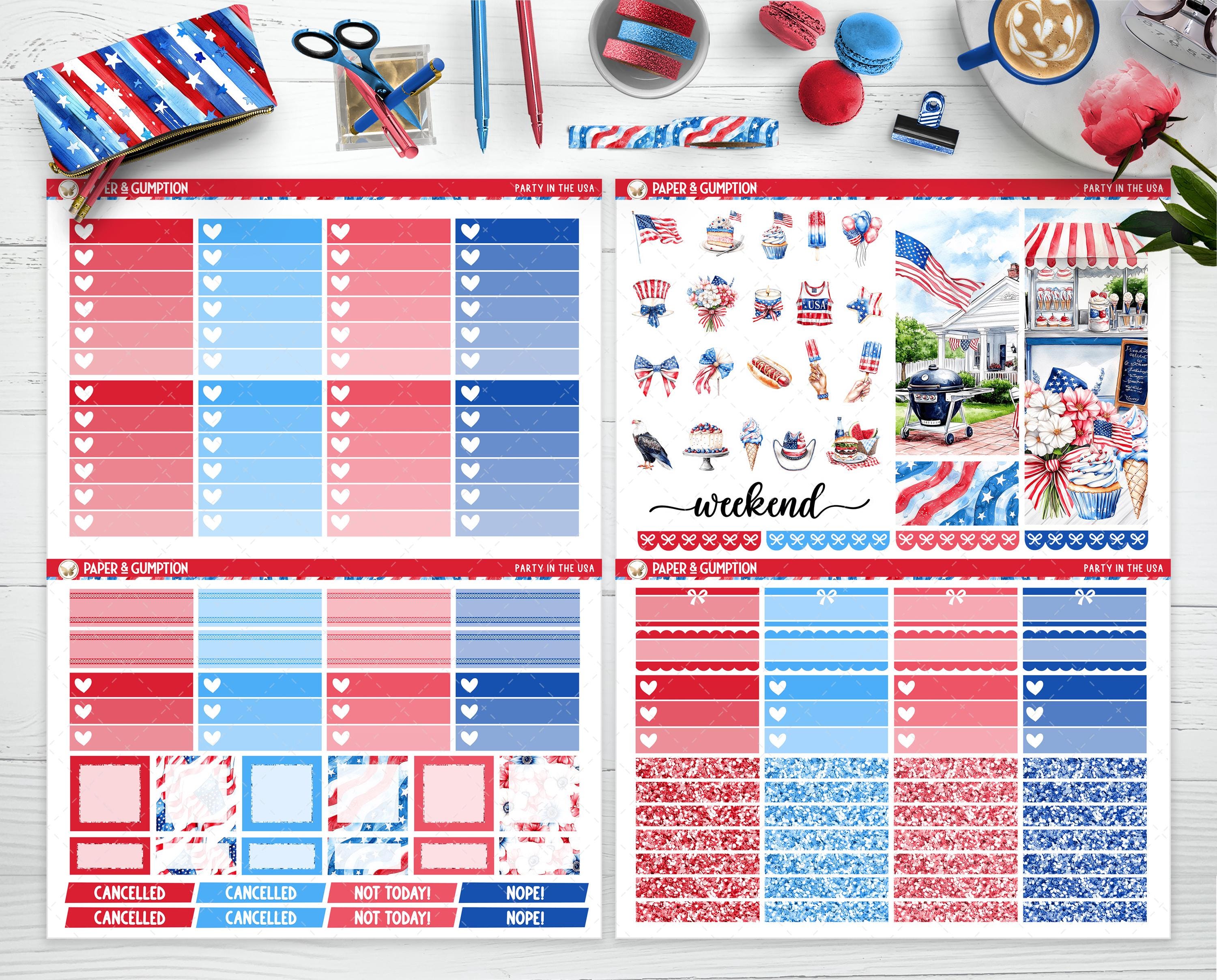 Printable Planner Stickers July 4th Weekly Sticker Kit Erin Condren ...
