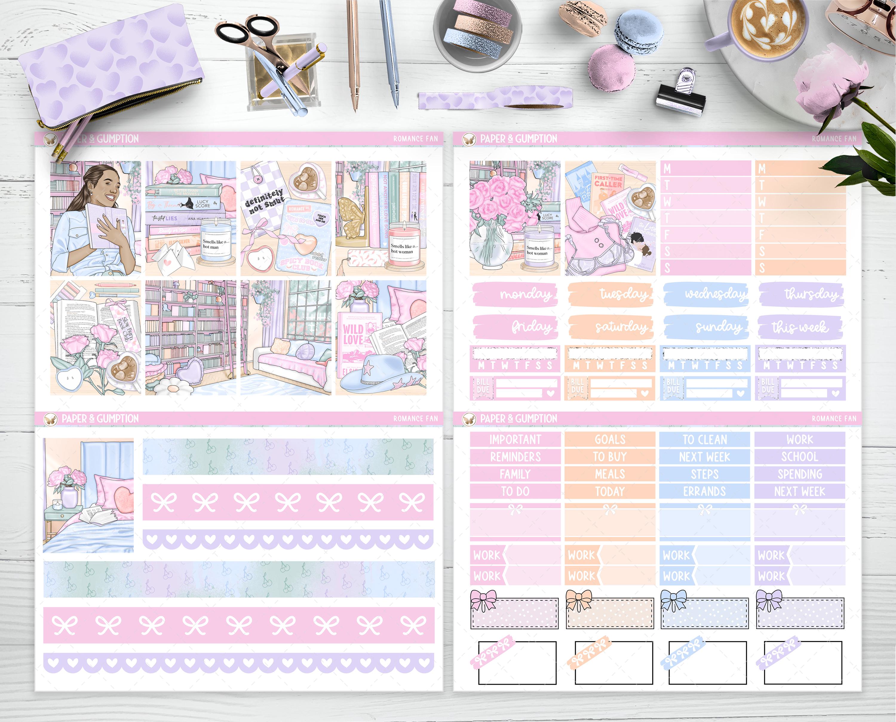 Printable Planner Stickers Weekly Sticker Kit Romance Fan Erin Condren ...