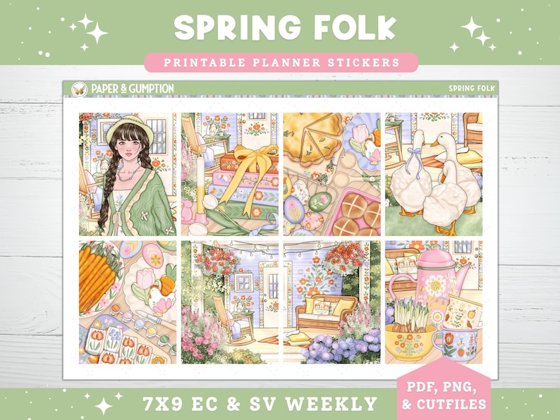 Spring Printable Planner Stickers, Spring Folk, Weekly Kit for Erin ...