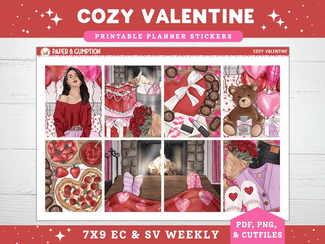 Valentines Day Printable Planner Stickers, Cozy Valentine Weekly Kit ...