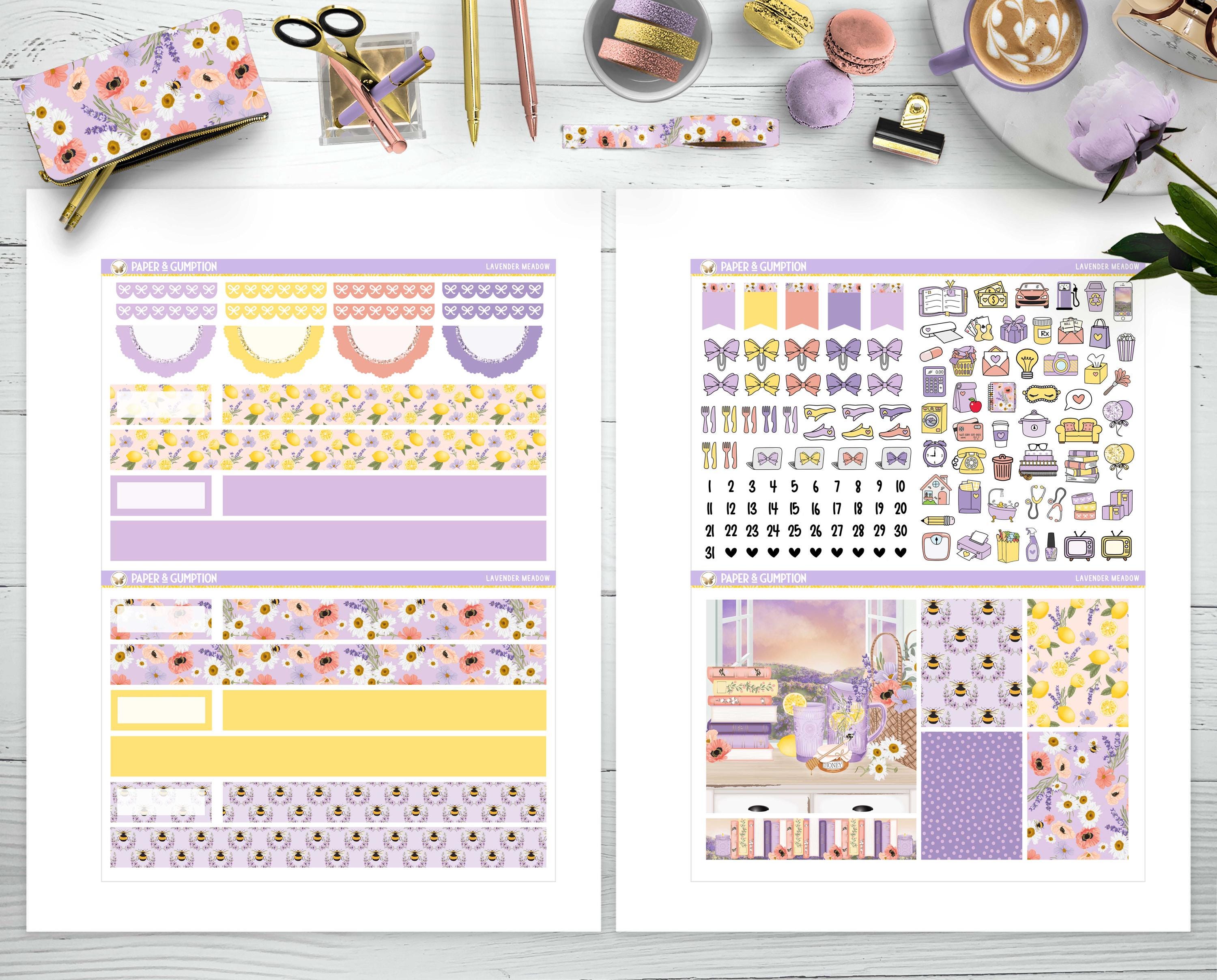 Printable Planner Stickers Vertical Weekly Kit Lavender Meadow Weekly ...