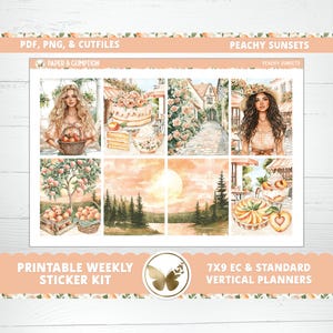 Afdrukbare planner stickers per week sticker Kit Peachy Sunsets Erin Condren sticker verticale sticker Kit Cutfile Cricut PNG perzik zomer Kit