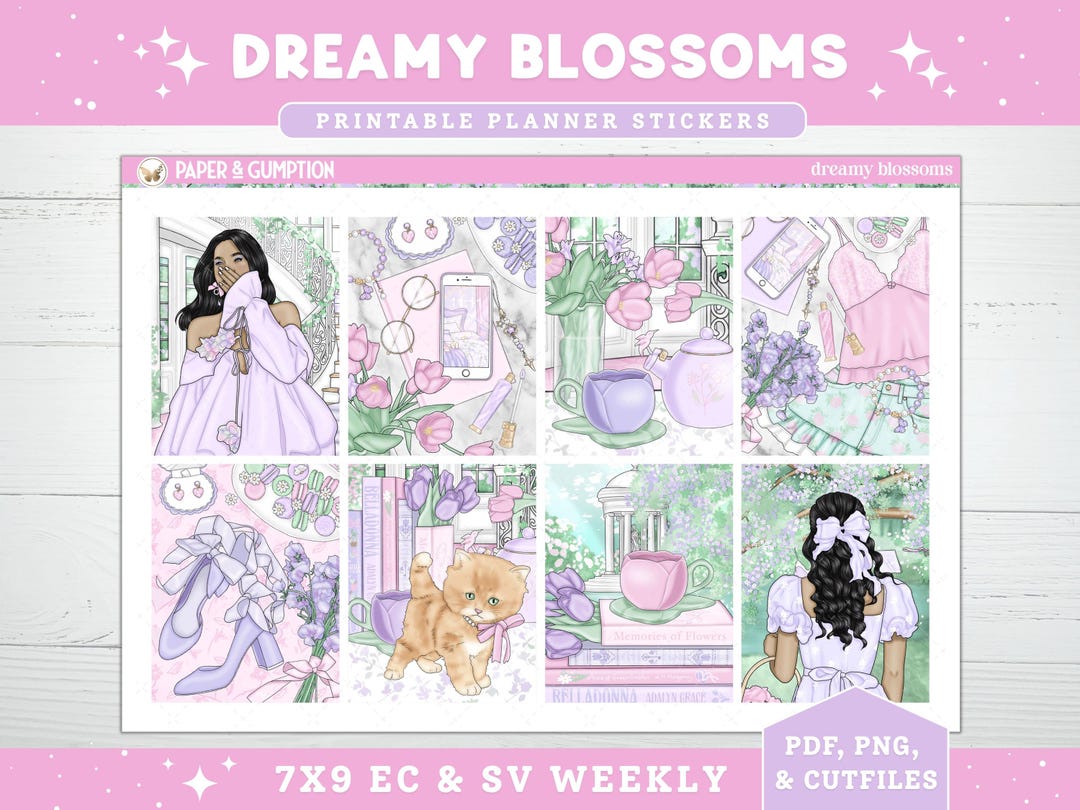 Spring Printable Planner Stickers Weekly Sticker Kit Dreamy Blossoms ...