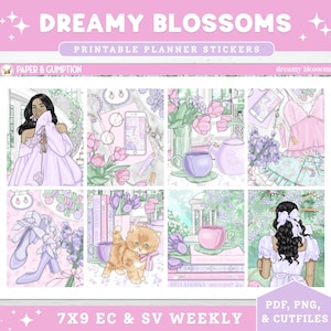 Spring Printable Planner Stickers Weekly Sticker Kit Dreamy Blossoms Erin Condren Sticker Vertical Sticker Kit Cutfiles Cricut PNG Summer