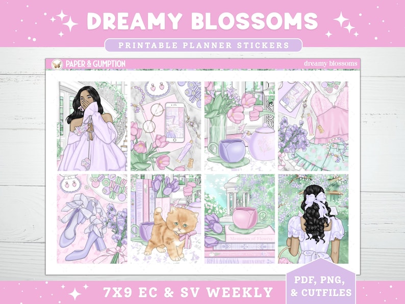 Spring Printable Planner Stickers Weekly Sticker Kit Dreamy Blossoms ...