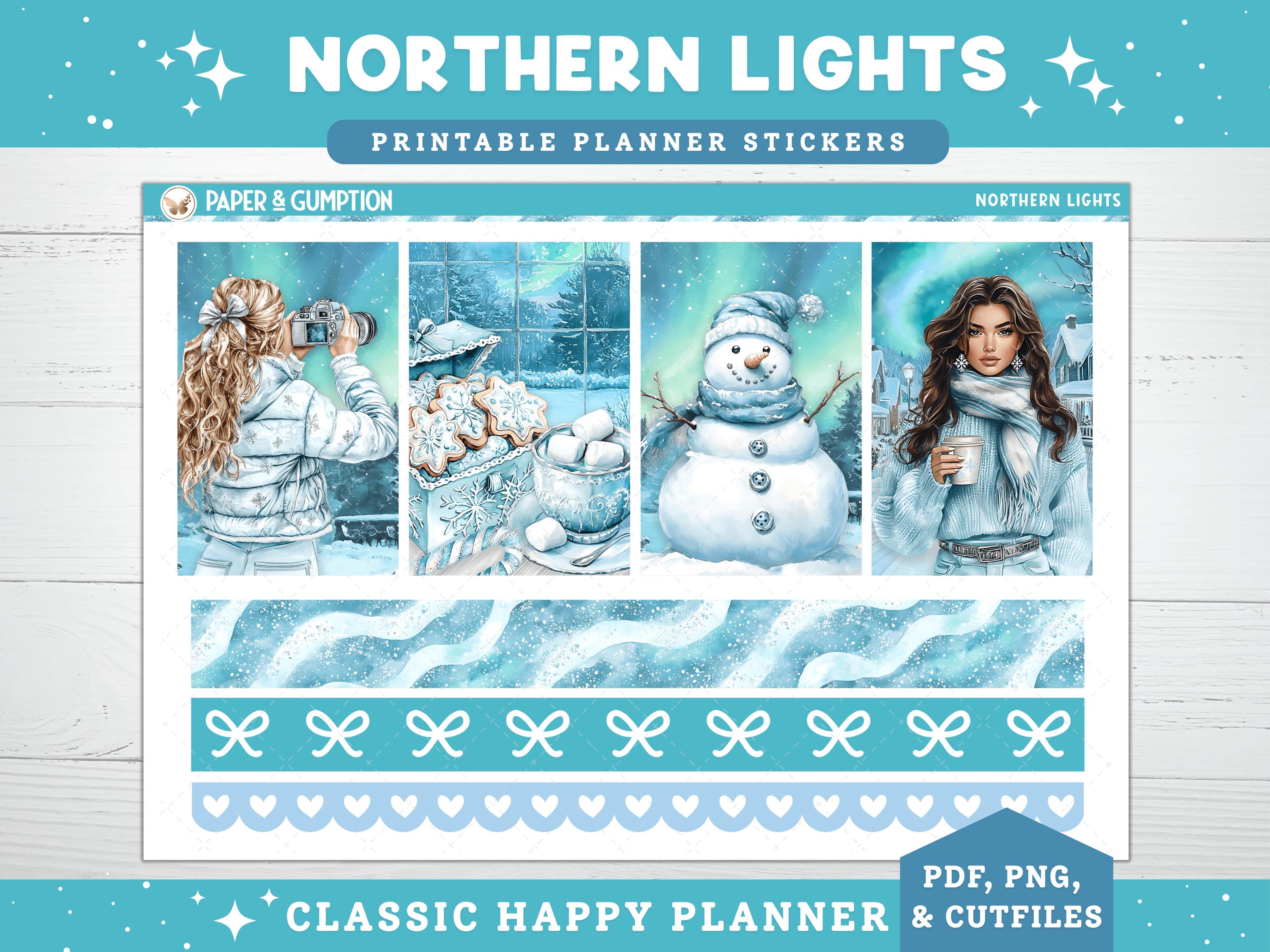 Winter Printable Planner Stickers, Northern Lights, Weekly Kit for ...