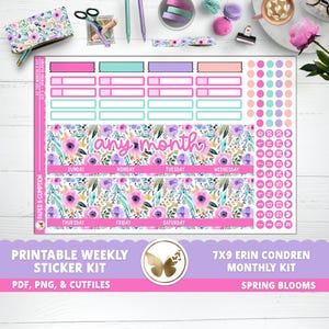 Druckbare Planner Aufkleber EC 7X9 Monthly Kit 5 Frühlingsblüten Monatliche Erin Condren Life Planner PNG Cricut Cutfile April Blumen Rosa