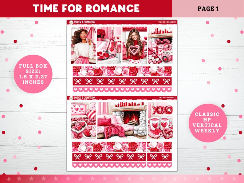 Valentines Day Printable Planner Stickers, Time 4 Romance, Weekly Kit ...