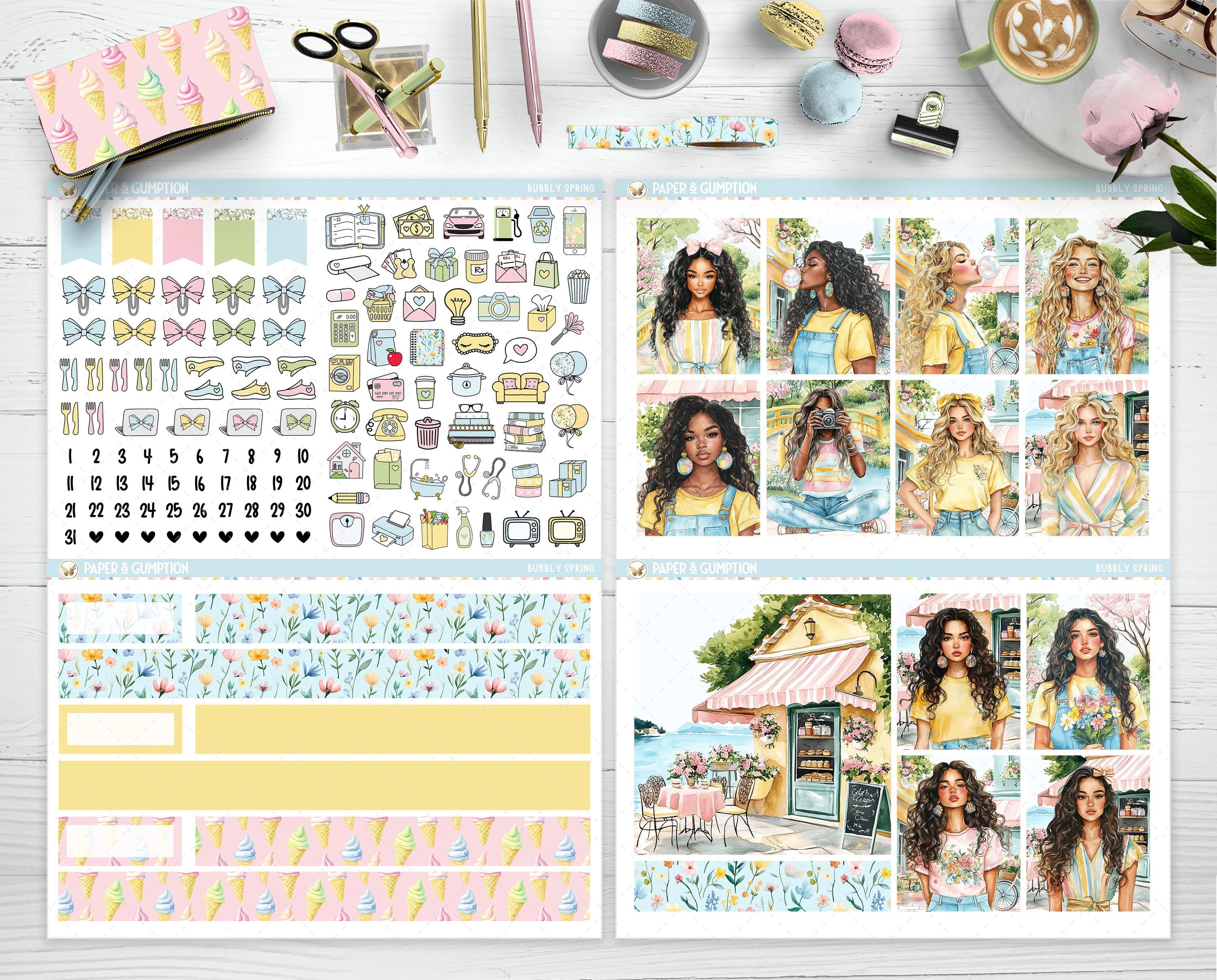 Printable Planner Stickers Weekly Sticker Kit Bubbly Spring Erin ...