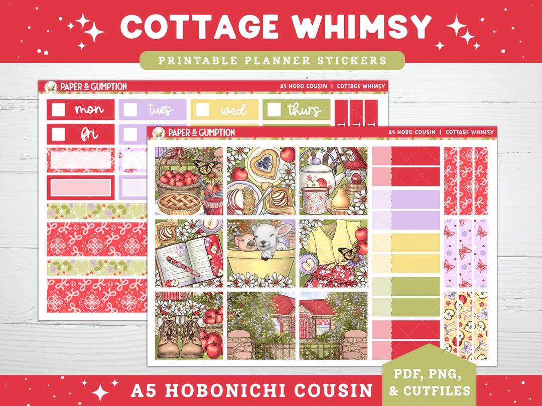 Spring Printable Planner Stickers, Cottage Whimsy, Hobonichi COUSIN ...