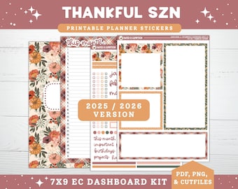 Agenda imprimable autocollants Erin Condren 2025/2026 7 x 9 novembre, tableau de bord mensuel et pages de notes, kit 28 Thanksgiving Turquie vacances imprimable