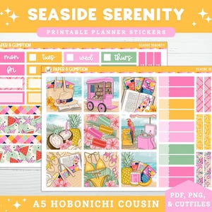 Printable Planner Stickers Seaside Serenity Hobonichi COUSIN Weekly Vertical Sticker Kit A5 Hobo Cousin Printable Tropical Summer Printable