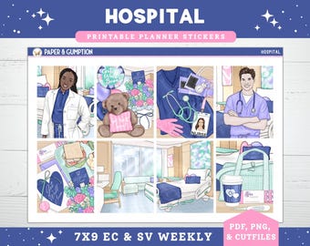 Druckbare Planer Aufkleber Krankenhaus wöchentliche Aufkleber Kit Erin Condren Planer Stickers Vertikale Aufkleber Kit Arzt Krankenschwester Gesundheit druckbare