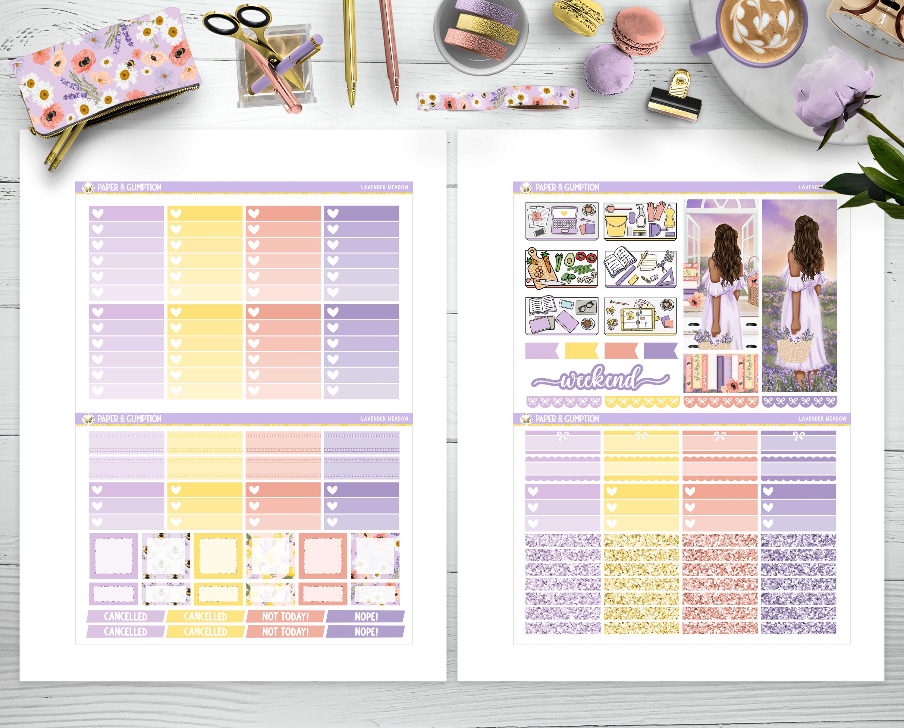 Printable Planner Stickers Vertical Weekly Kit Lavender Meadow Weekly ...