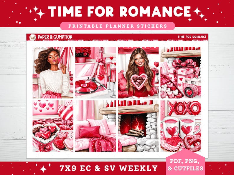 Valentines Day Printable Planner Stickers, Time 4 Romance, Weekly Kit ...