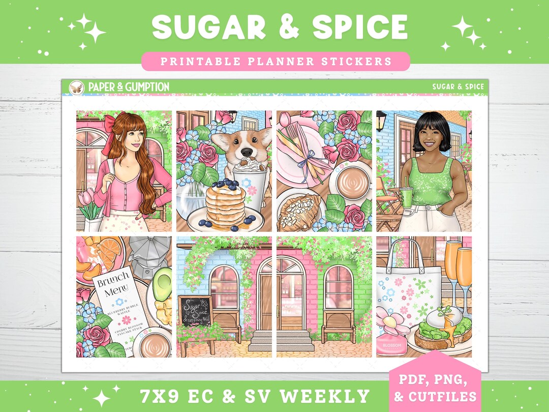 Spring Printable Planner Stickers, Sugar & Spice, Weekly Kit for Erin ...