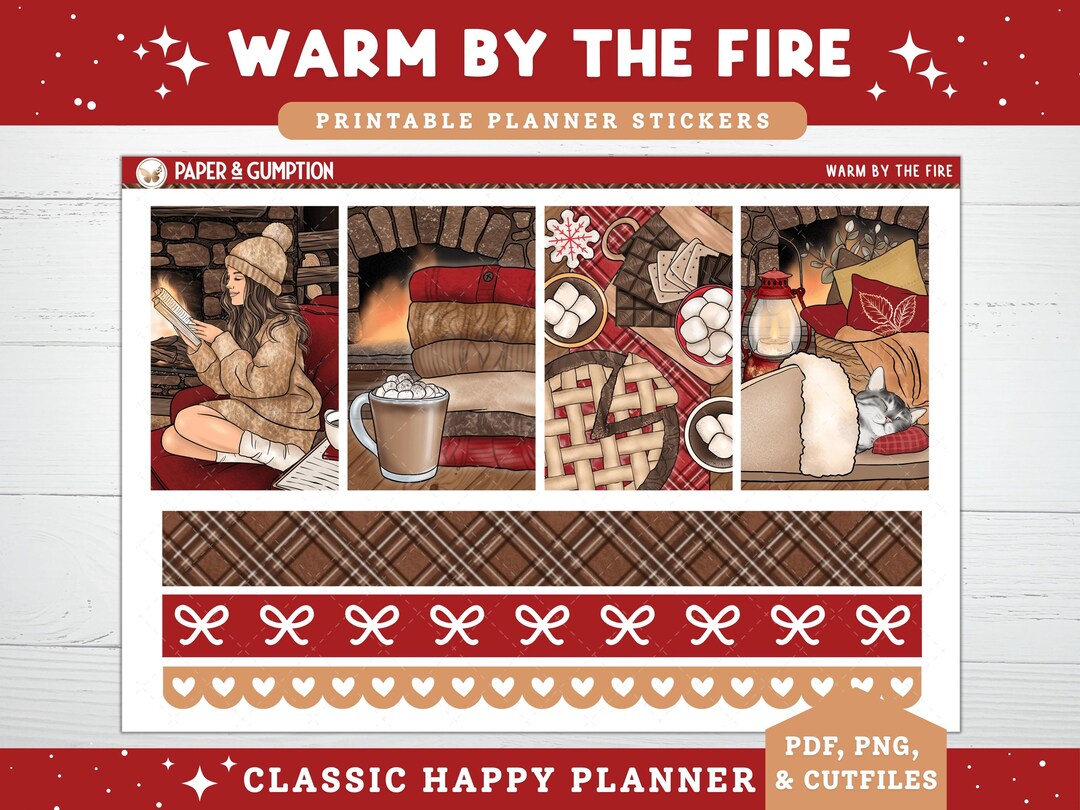 Printable Planner Stickers Warm by the Fire Weekly Classic Happy ...